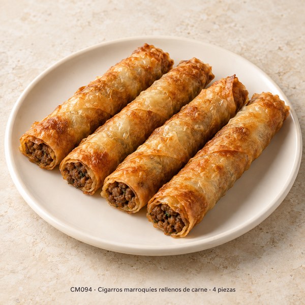 Cigarros marroquíes rellenos de carne (4 piezas)